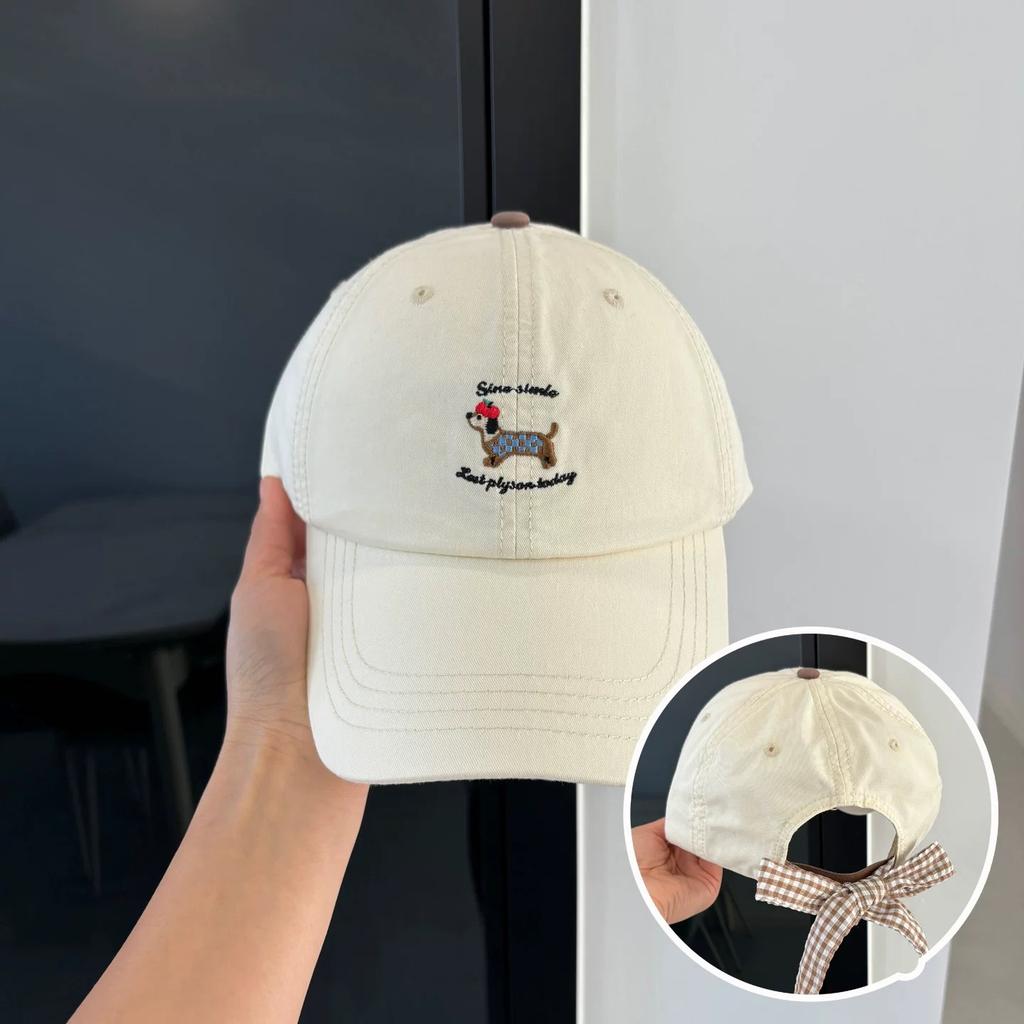 Sunshade Plaid Straps Versatile Cute Peaked Caps Fashion Casual New Women Cartoon Embroidered Letters Sausage Dog Baseball Hats