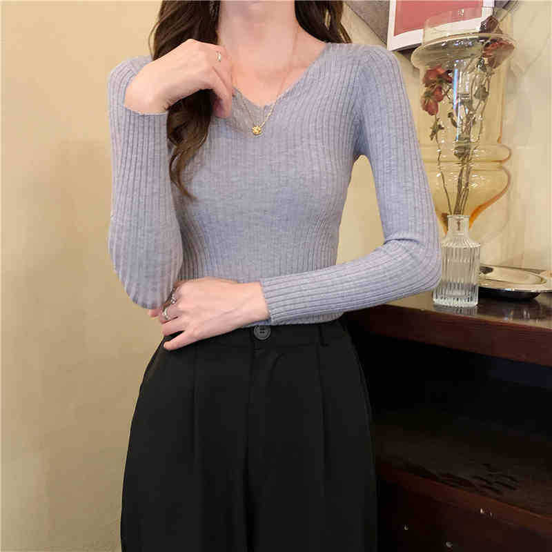 Spring and Autumn New Slim-fit Long Sleeve Bottom Knitted Sweater Low Neck Inner Sweater Women