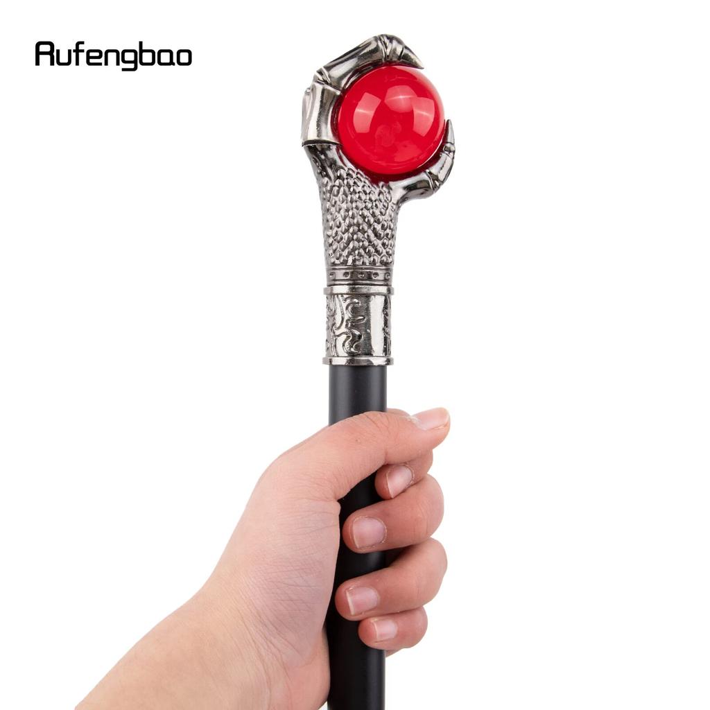 Dragon Claw Grasp Red Glass Ball Silver Walking Cane Fashion Decorative Walking Stick Cosplay Cane Knob Crosier 93cm