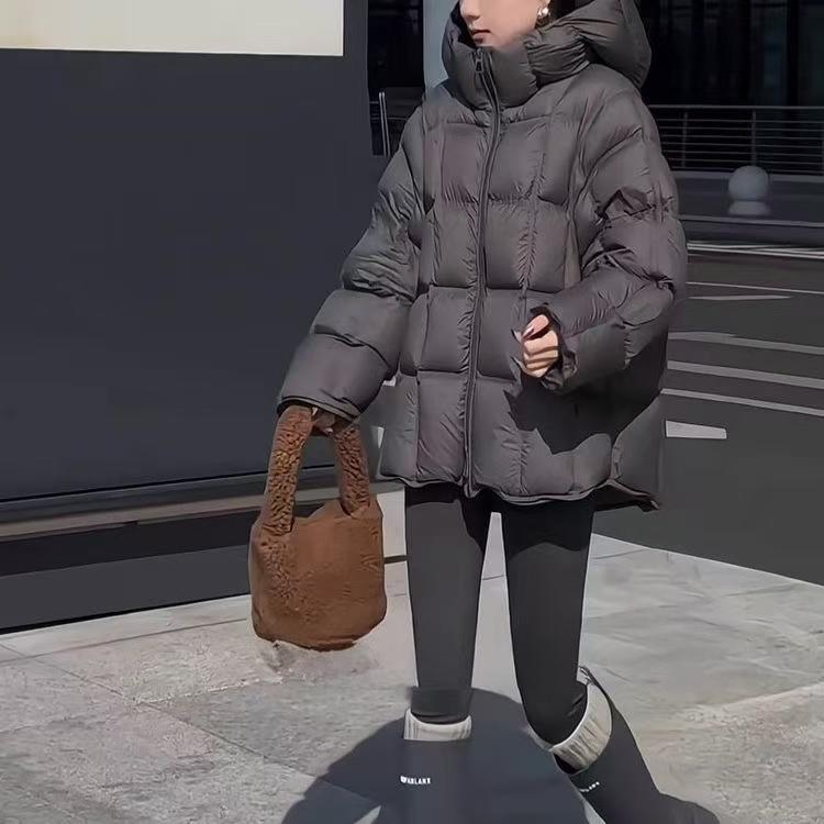 

Женское короткое стеганое пальто оверсайз с капюшоном, свободное хлопковое, в корейском стиле, зимняя куртка XL серый