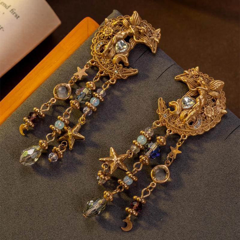 

Vintage Multi-Element Heart Star Moon Goddess Portrait Earrings For Women S Daily Wear Dance Party Accessories Best Gift one size