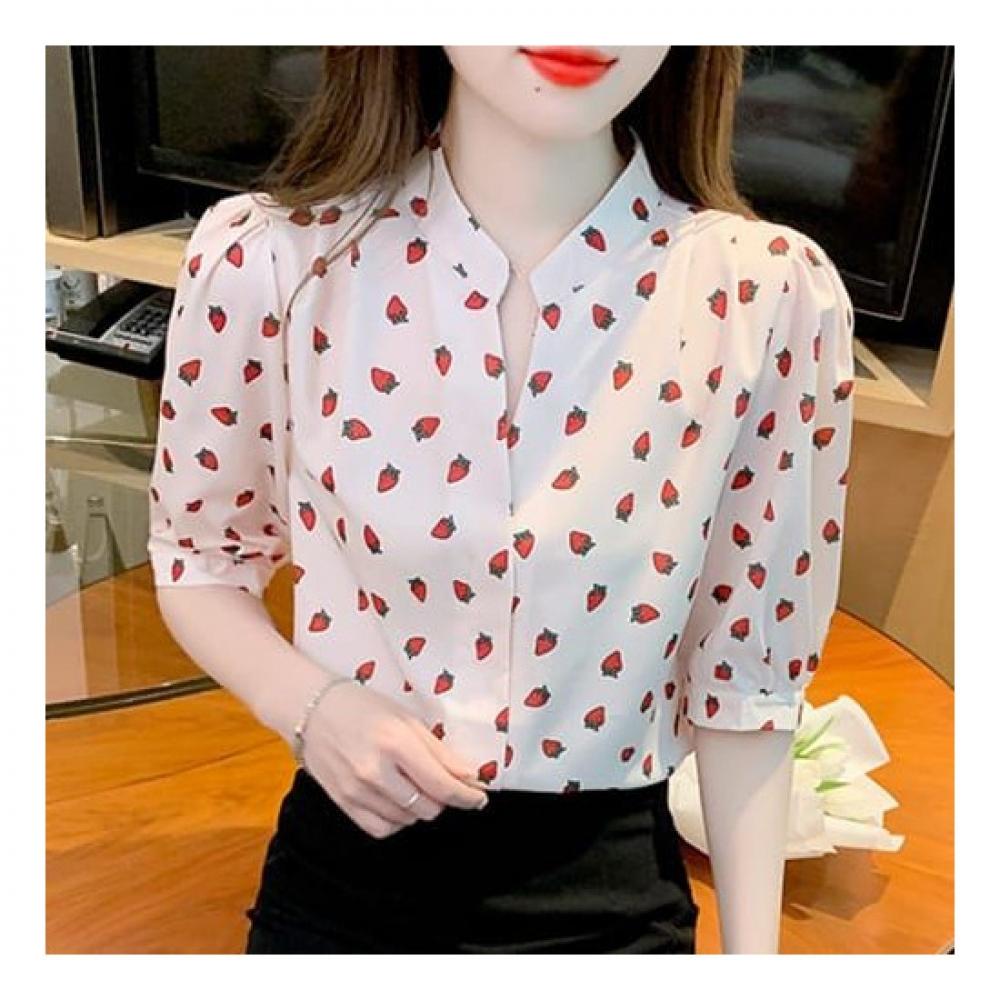 Navava Women Lovely Strawberry Pattern Blouse 5 Quarters Nb2065