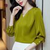 Primavera Autunno Lusso Taglie Forti Scollo a V Chiffon Camicia Sottogiacca Top Moda