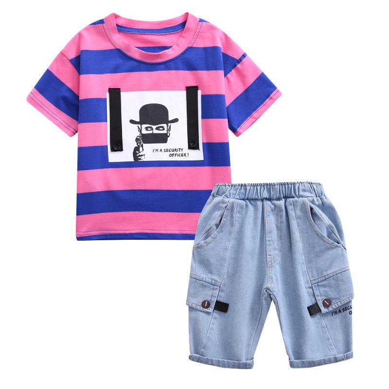 Summer Baby Boys Clothes Suit Stripe Cotton T-shirt+Jeans Short Pant 2PCS Set Kids Boys Clothing
