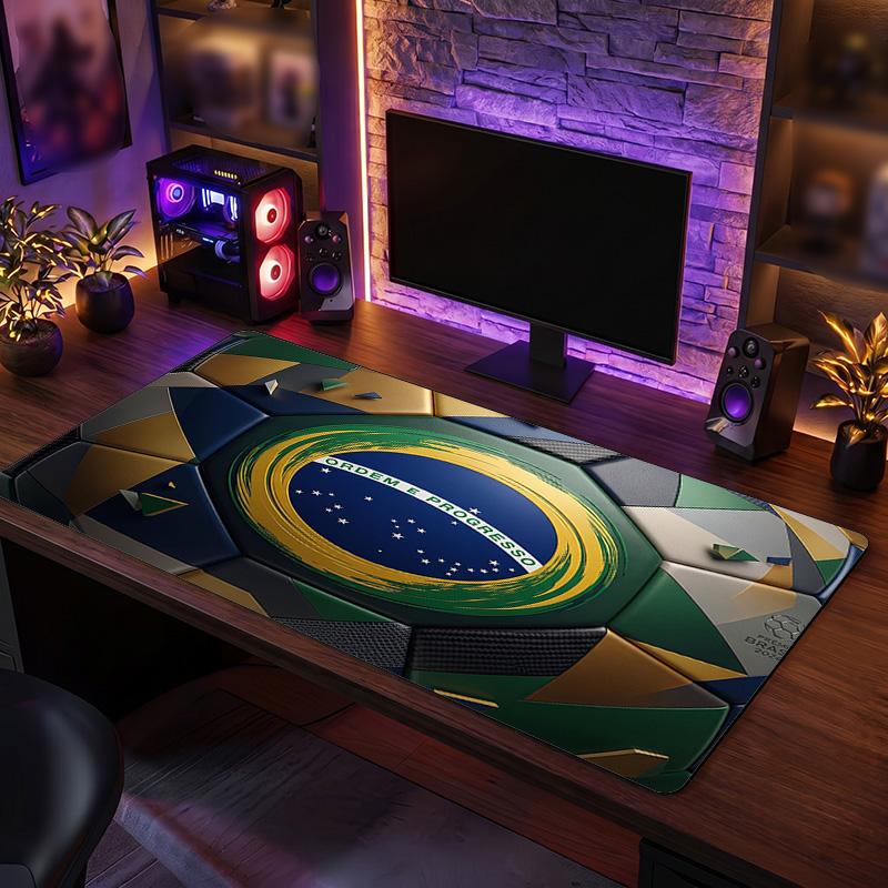 Brazil Football Crest Mouse Pad, Extended Non Slip Rubber Desk Mat for Gaming Office Laptop Fan Gift