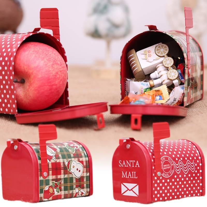 Festive Christmas Iron Mailbox Gift Box Charming Tin With Cartoon Checkered Style For Children