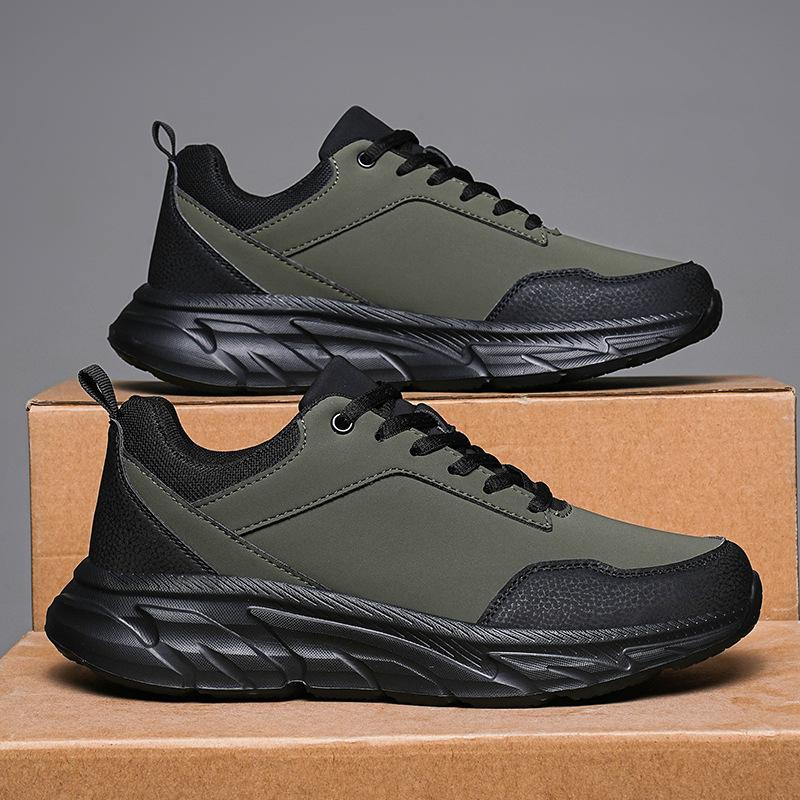 

Pure black sports shoes men s shoes autumn leather waterproof and non-slip running shoes men s plus size casual large size shoes 48 48 зелёный