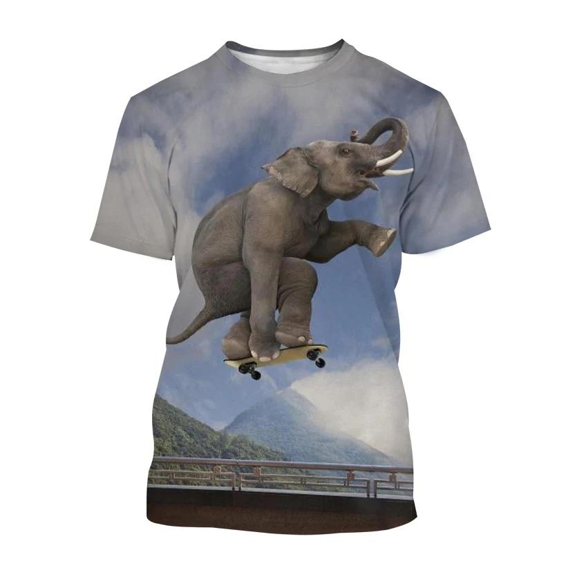 New Fun Animal Elephant Print Children's T-shirt with Street Elements O-Neck Plus Size Comfortable Top Short Sleeves
