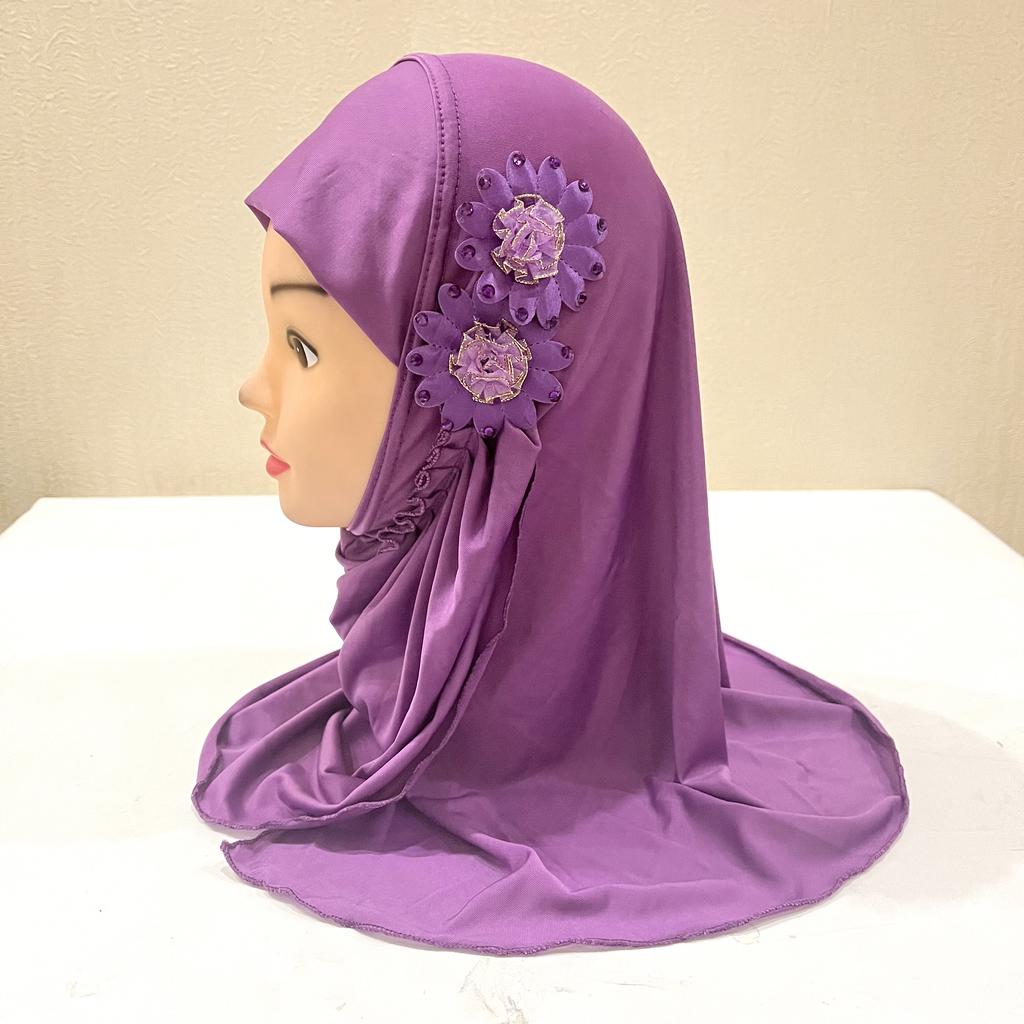 H081 wunderschönes kleines Mädchen Hijab mit Blumen niedliche Hijab-Mützen Damenkappen passen 2-6 Jahre alten Mädchen