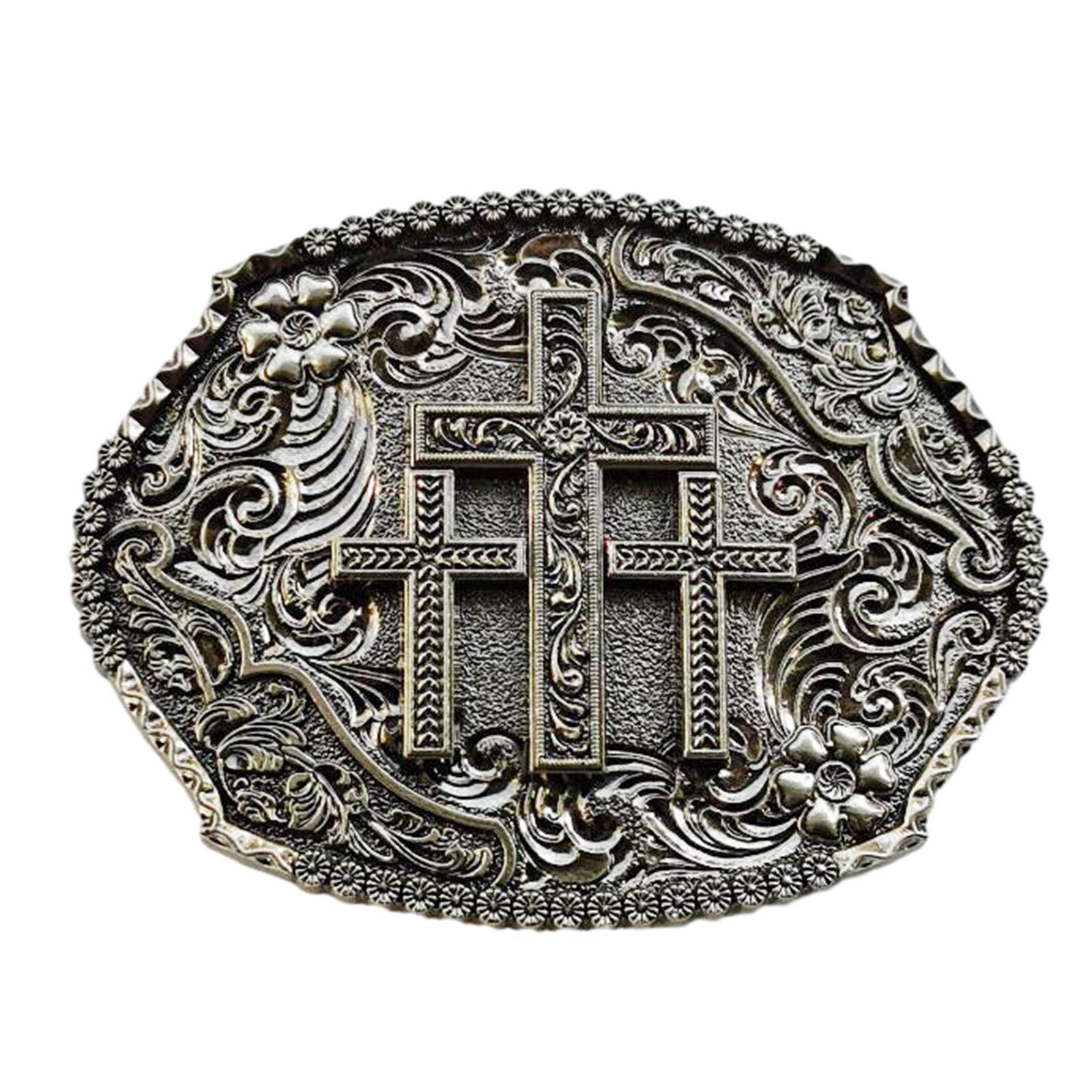 

Vintage Carved Cross Pattern Belt Buckle Replacing Components Easy to Use Heavy Rock Style Belt Buckle for Adult D