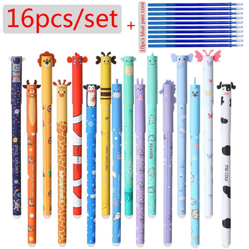 16 Styles Lovely Erasable Gel Pens with Animal Designs 8 colors Erase Ink Cute Refillable Pens for School Class Party Gift
