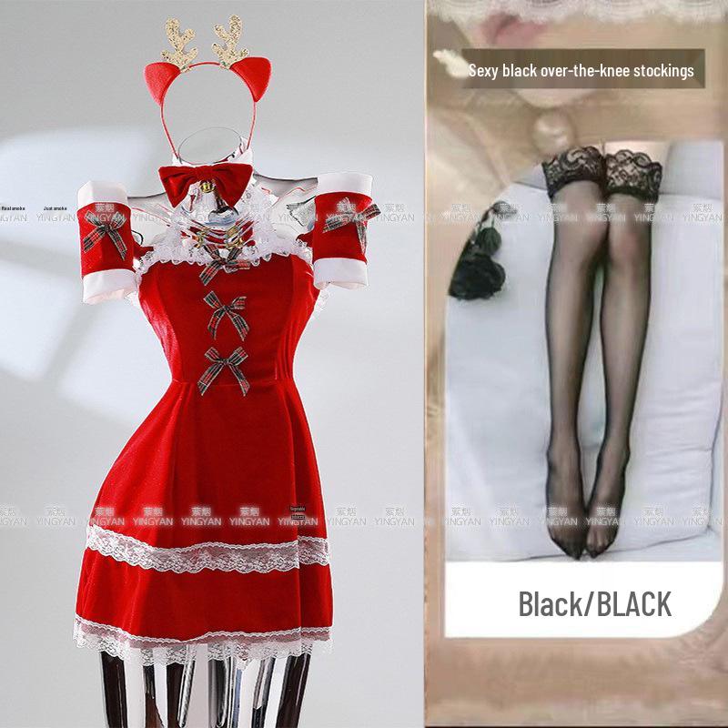 Seductive Red Christmas Lingerie Set - Sheer, Tight-Fit, Teasing Role Play Costume 0936