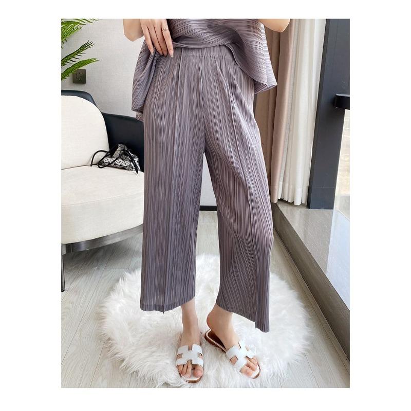Wrinkle Casual Suit Women's Summer Irregular Top Loose Wide Leg Pants Two-piece Set
