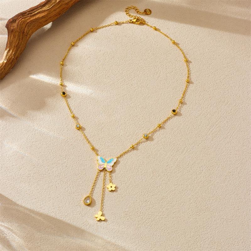 gold enamel butterfly pendant necklace for women