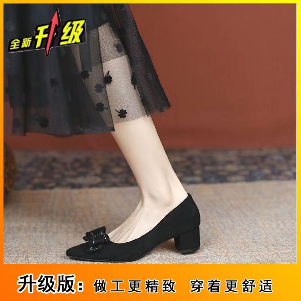 

Туфли женские весна и осень 2025 новые рабочие туфли с заостренным носком на среднем каблуке толстые одинарные туфли женские французские туфли на низком высоком каблуке 34