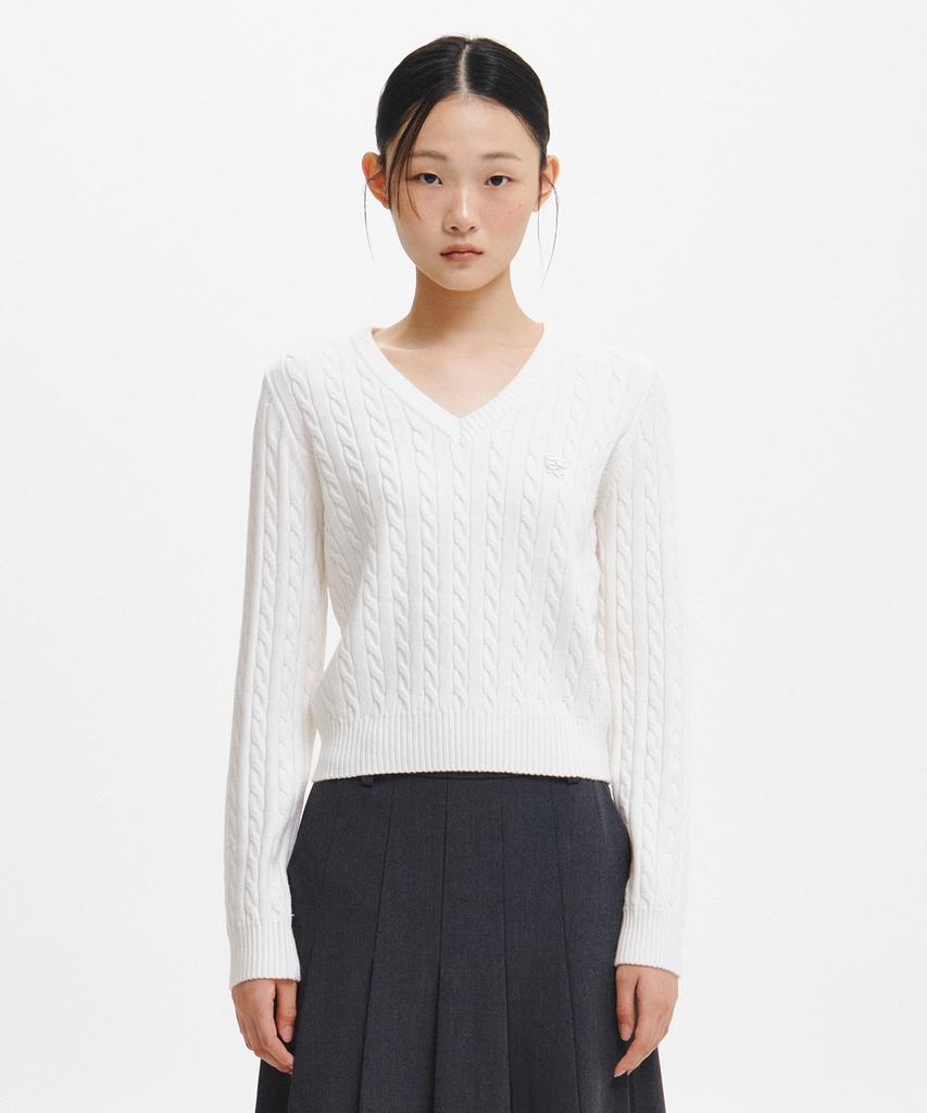 GENERALIDEA Wool Cable V-Neck Pullover [White] / Gf7Lkp504