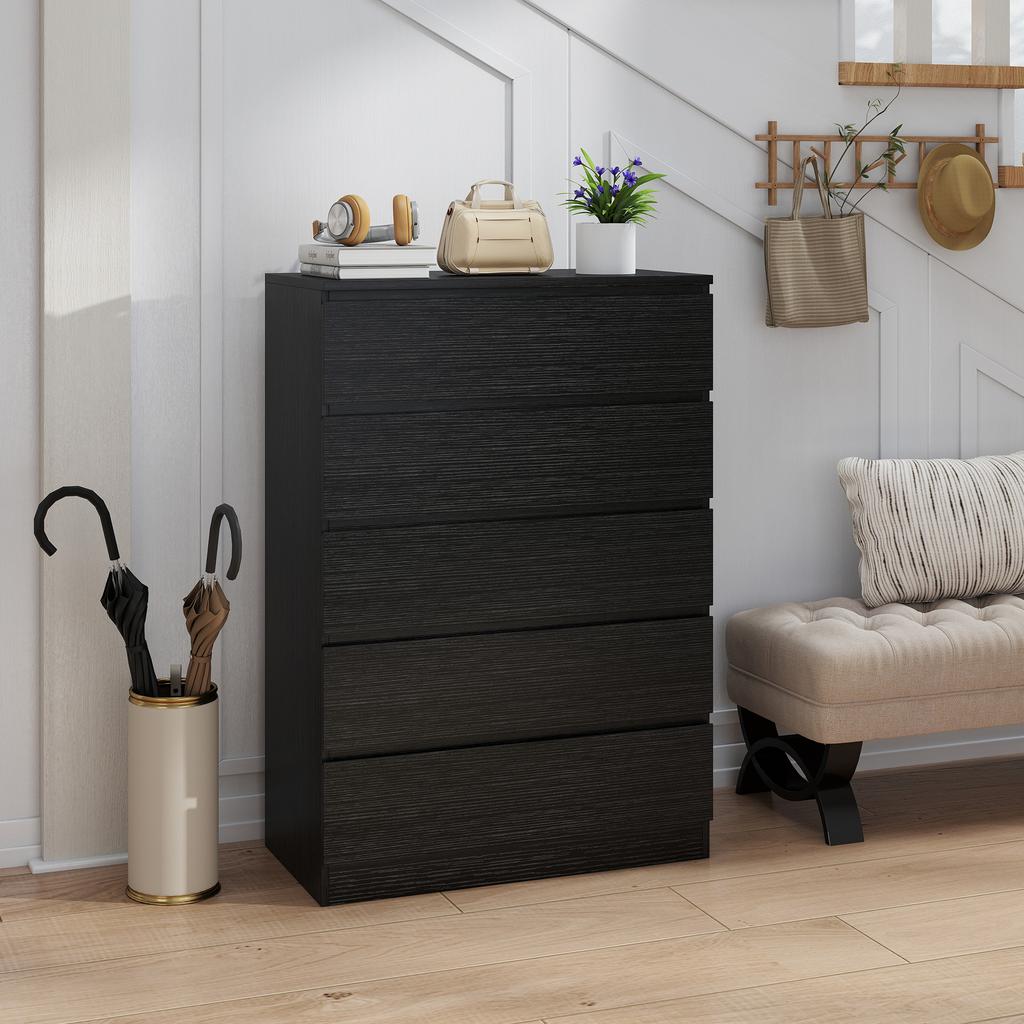 Chest Of Drawers 5 Drawer Dresser Modern Storage Cabinet With 5 Drawers For Bedroom Living Room Black