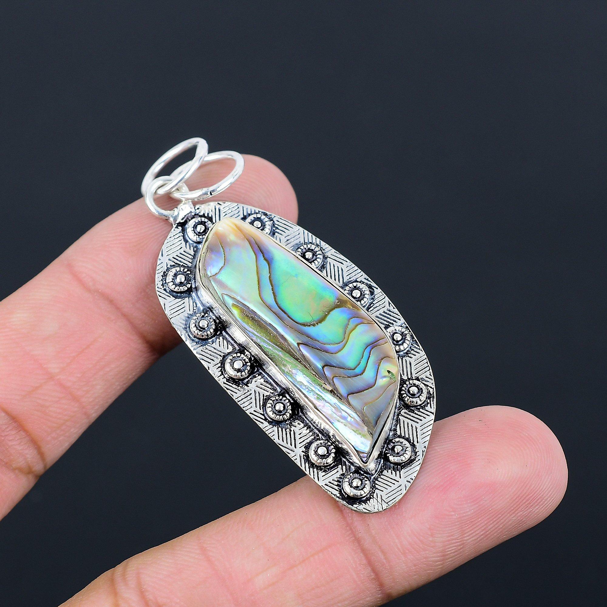 Marquise Abalone Shell Stone Sister Bezel Ethnic Trendy Pendant Sterling Silver
