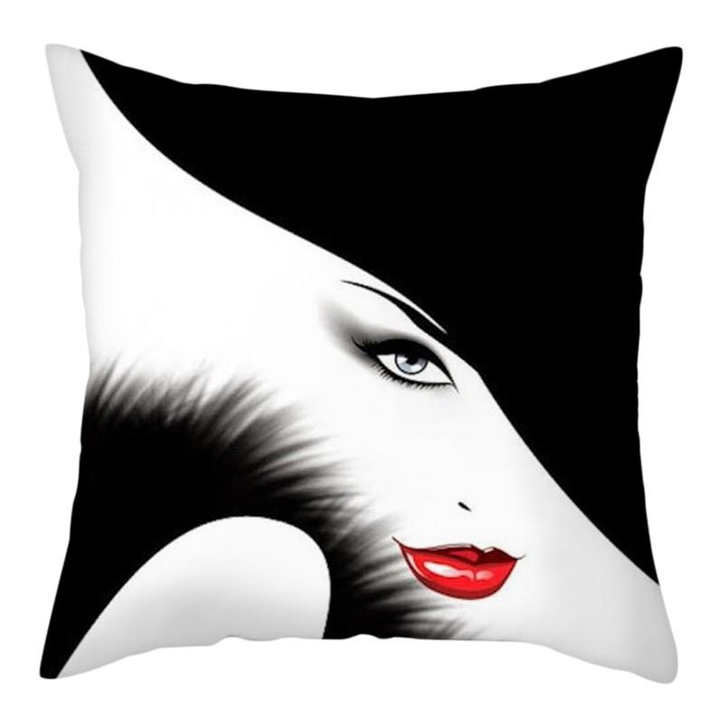 Home Deko Kissenbezug Wohnzimmer Elegantes Damenmuster Sofa Rot Schwarz Kissenbezug