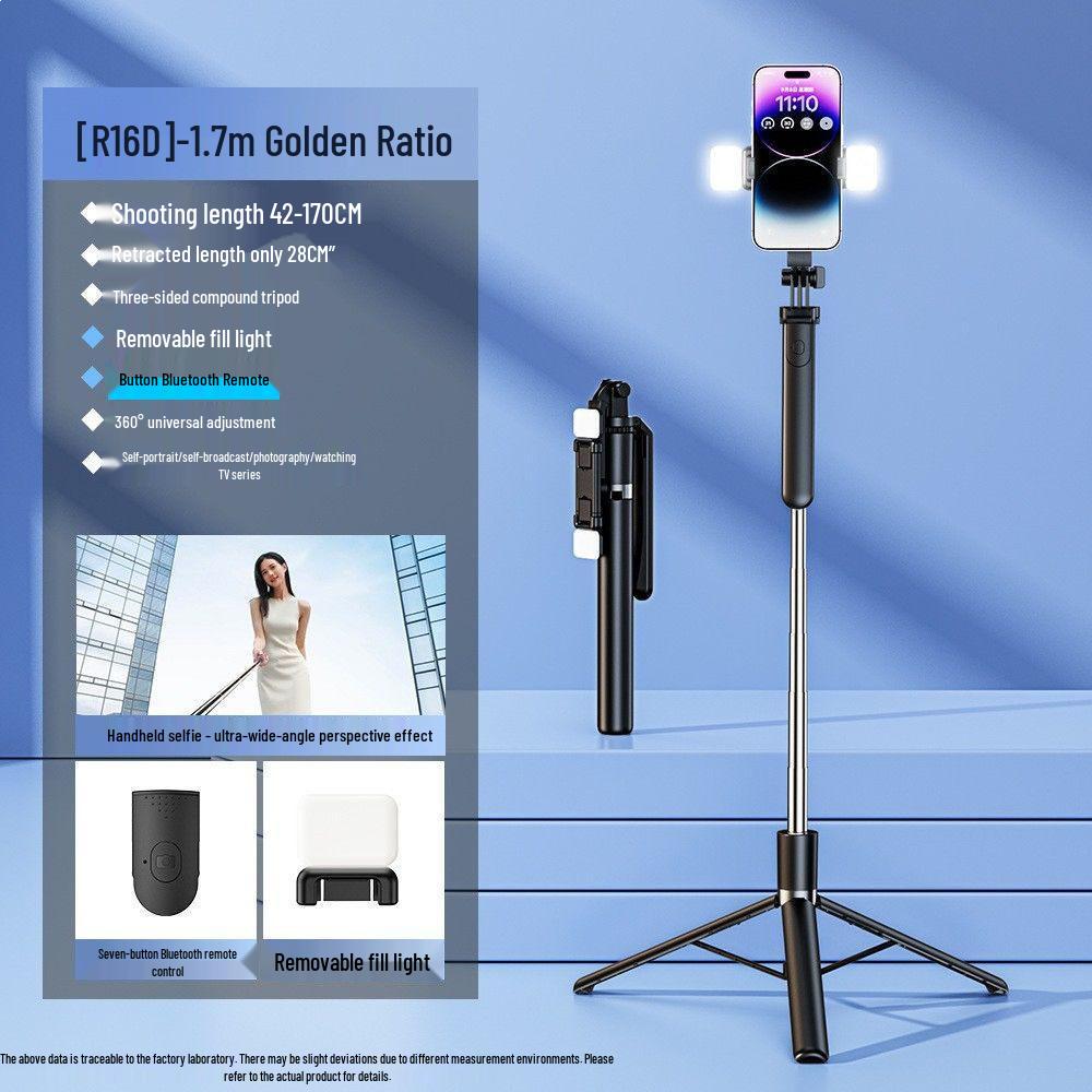 Mobile Phone Bluetooth Selfie Stick & Tripod with Fill Light - Mini, Retractable, Foldable, and Portable.