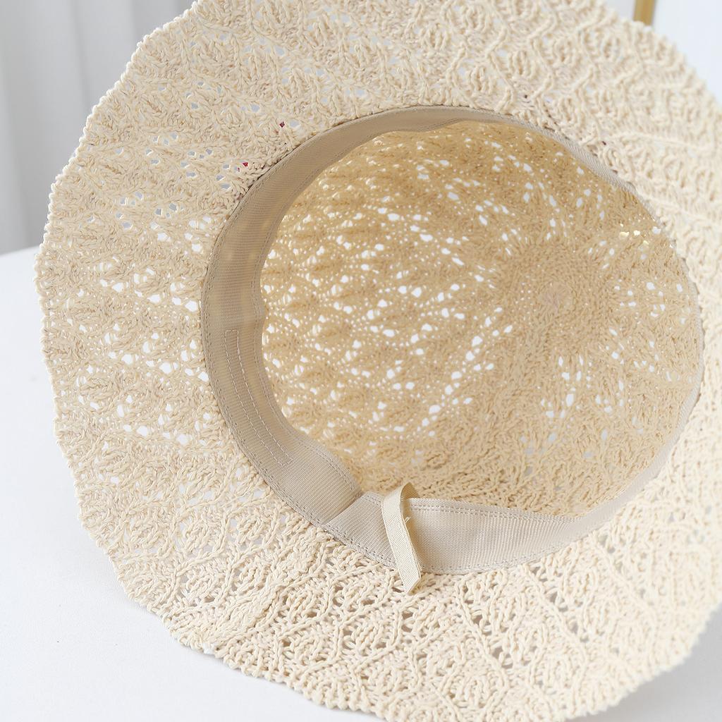 South Korea's New Hollow Bow Female Sweet and Cute Spring and Summer Outdoor Outing Seaside Fisherman Hat Breathable Flowers