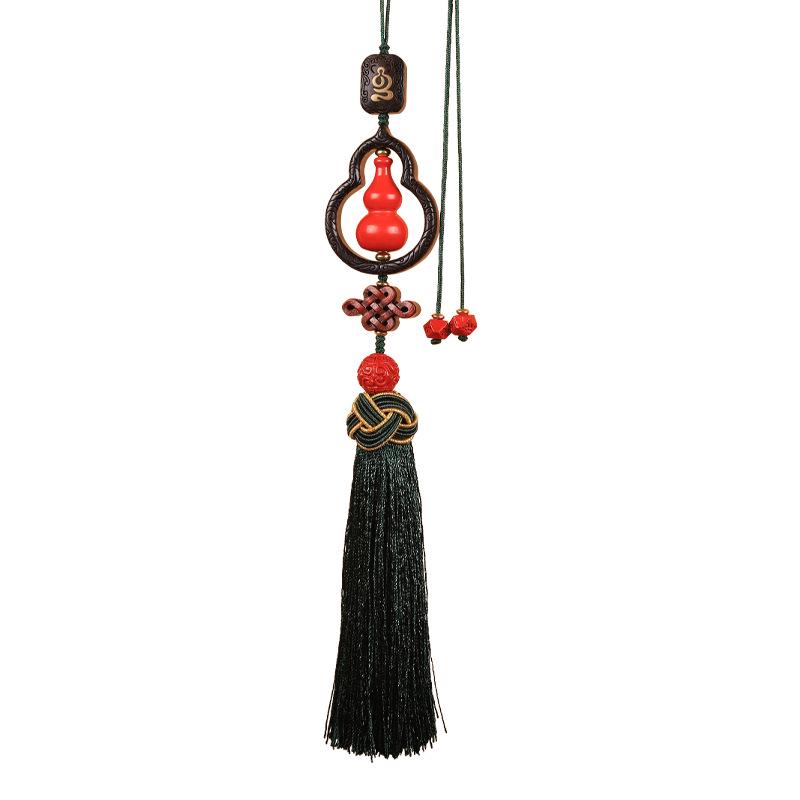 Chinese Red Cinnabar Gourd Car Pendant: Men's Blessing and Peace Charm, Compact and View-Friendly.