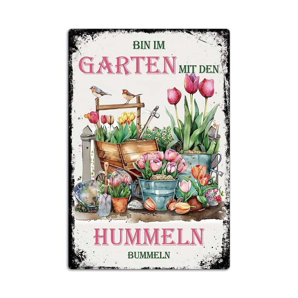 

Charming German Vintage Metal Tin Sign - Bin Im Garten Mit Den Hummeln Bummeln | Perfect for Home, Farmhouse, Garden Decor 20x30cm（7.8x11.8inch）