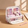 Large Capacity Magnetic Standing Pencil Case Portable Multi-layer Polka Dot Pen Bag Multifunctional Large Opening Stationery Bag