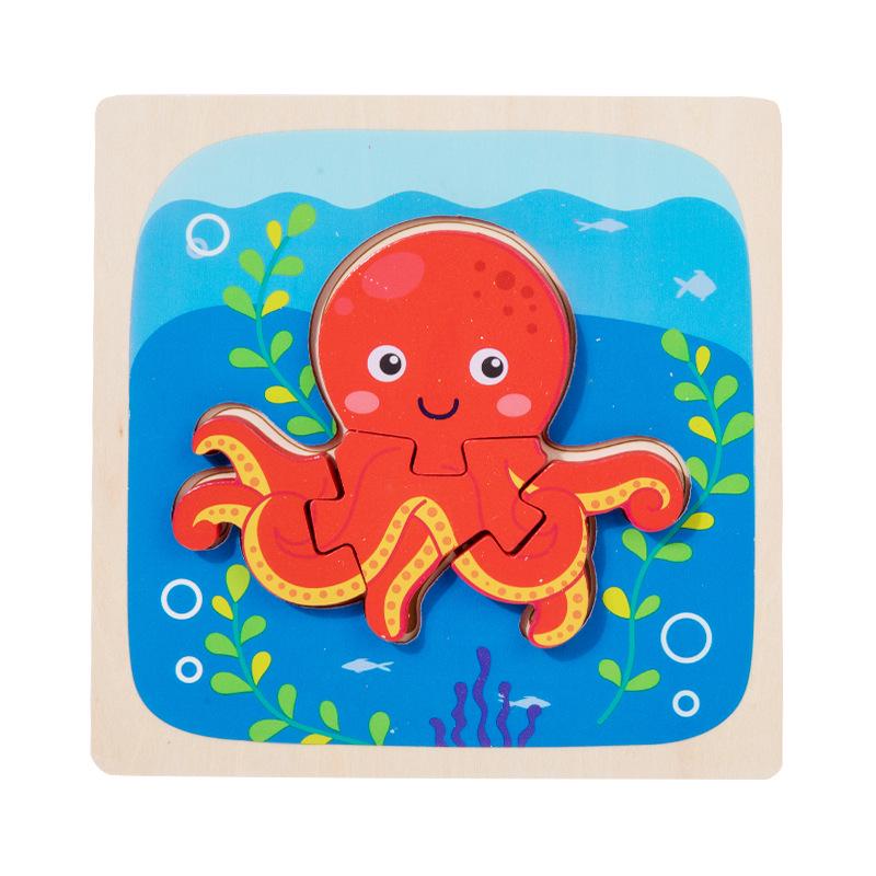 Children's Wooden 3D Animal Puzzle Board for Early Education