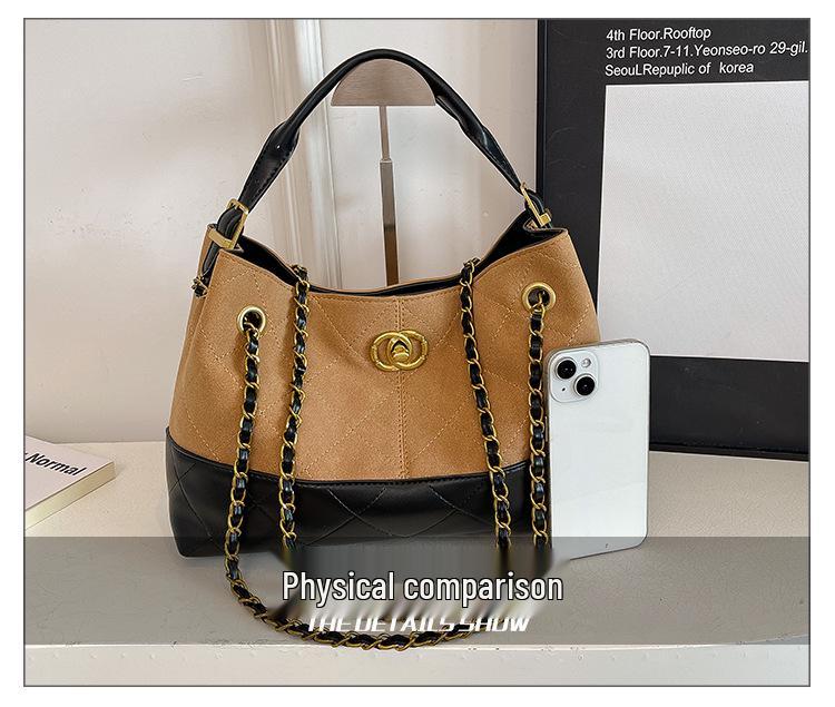 Damen Retro Farbblock Tragetasche mit Kette - Vielseitiger Schulter- & Umhängetaschen-Stil für den täglichen Gebrauch