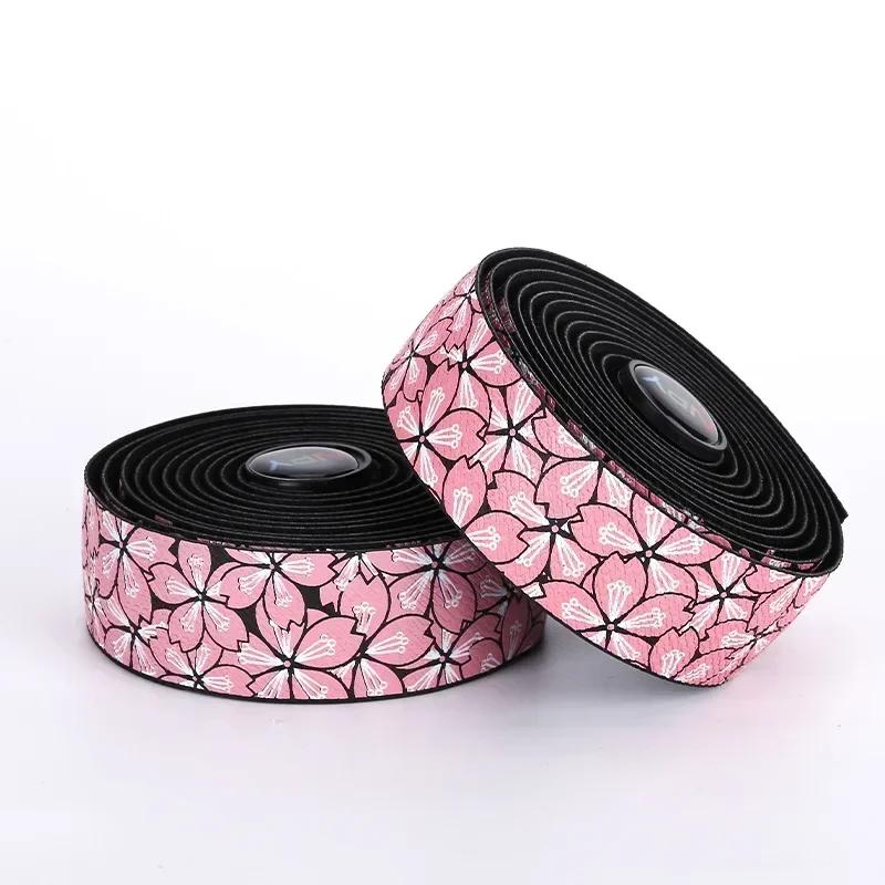 Road Bike Bar Tape Cork Sakura Pattern Gradient Bicycle Handlebar Tapes EVA/PU Soft Anti-Vibration Wrap Tape Durable Bar Bartape