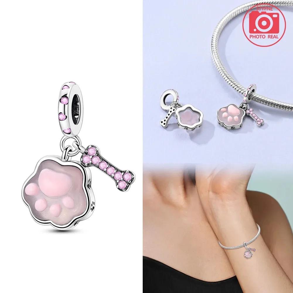 

Luminous Paw Print Bone Charm Copper Colors Charm Beads Fit Original Charms Bracelet Beads For Women Jewelry Making Gifts