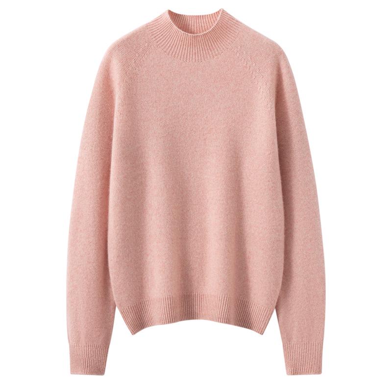Women's High Neck Solid Color Cashmere Loose Pullover - Long Sleeve Casual Autumn/Winter Knit Sweater