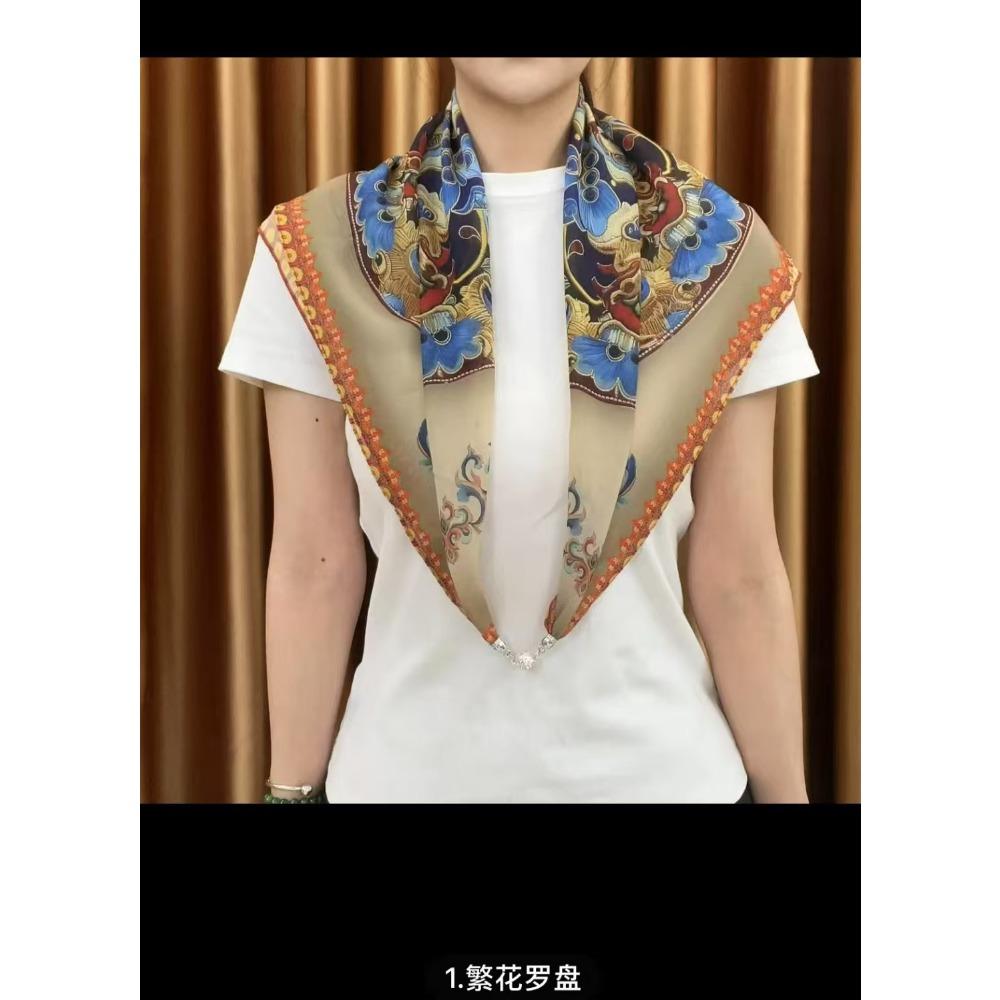 Magnet Simulation Silk 70Cm Small Square Scarf Women'S Spring Korean Version Oil Painting Silk Scarf Versatile Scarf Elegant Decoration