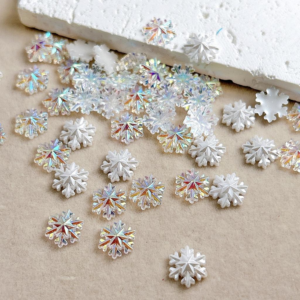New Snowflake Nail Art Accessories Internet Celebrity Christmas Flat Double Layer White Ice Flower Resin Wearable Nail Decorations