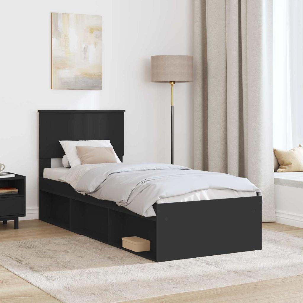 Bed Frame Black 75 X 190 Cm Solid Pine Wood