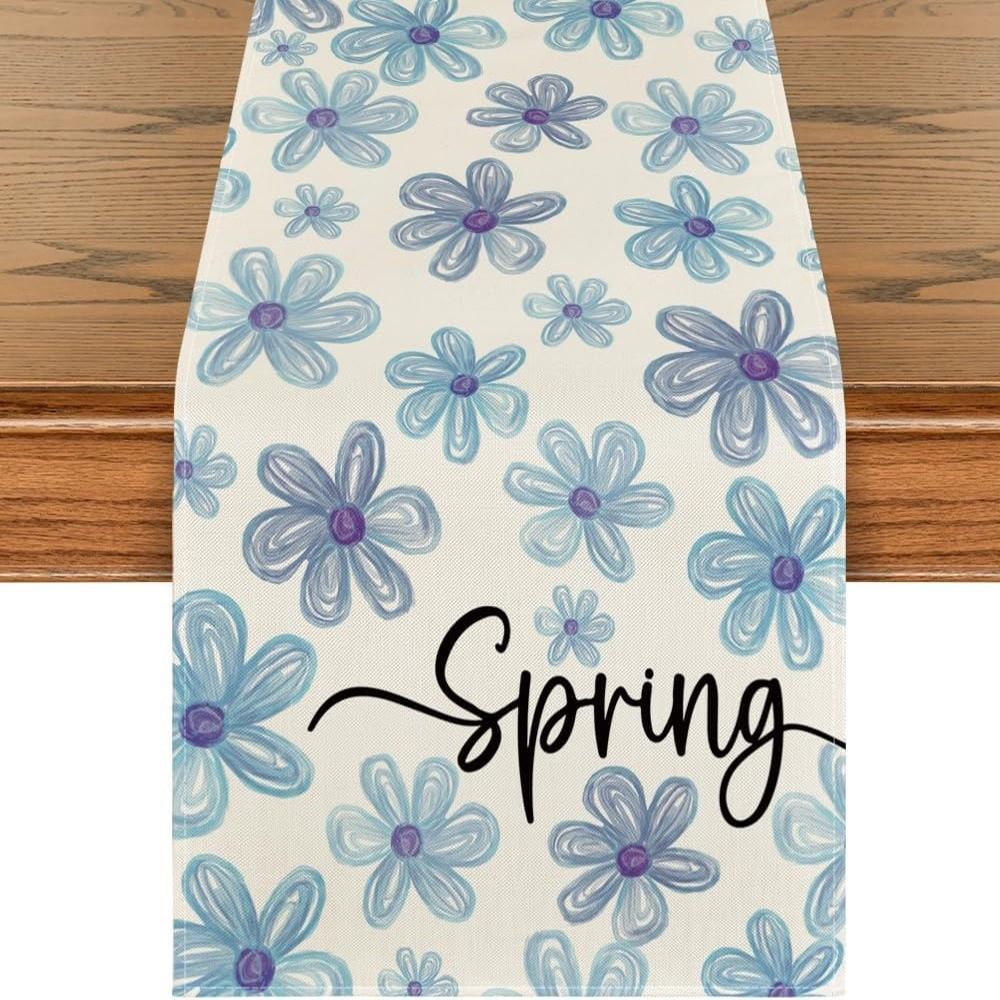 Fresh Style Dinning Table Runner Floral Pattern Linen Table Runner Table Decor Dining Table синий