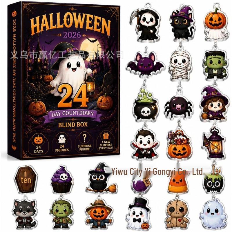 2026 Halloween Witch, Ghost & Goblin Countdown Calendar with Acrylic Pendant Blind Box
