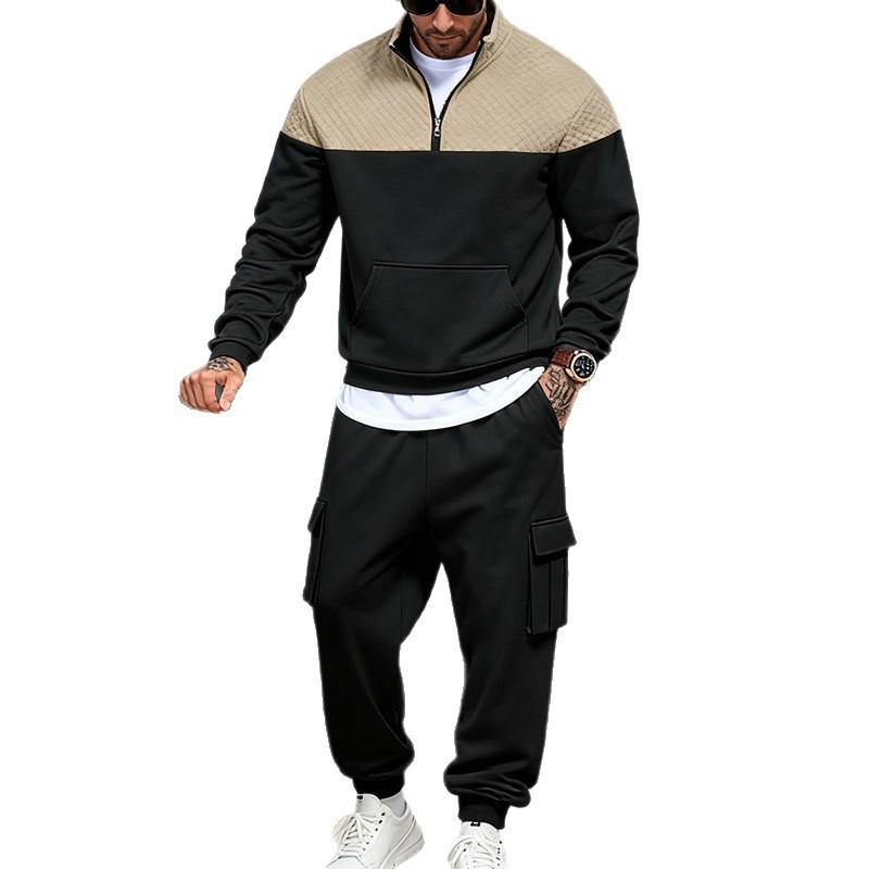 Nuovi Arrivi Invernali: Set da uomo casual minimalista per esterni, con felpa con cappuccio e pantaloni, colori a contrasto, oversize, stile workwear, colletto alto