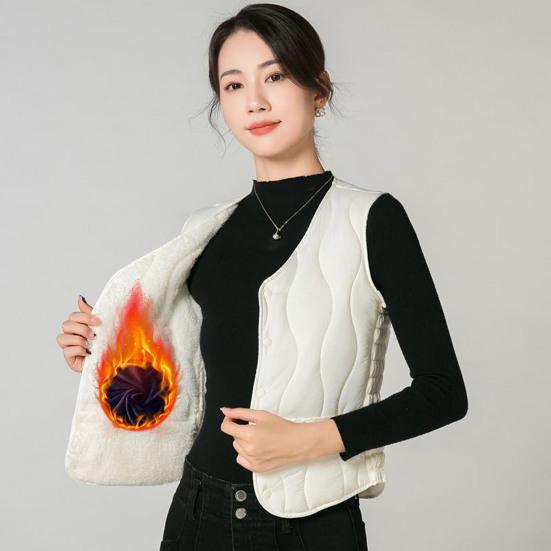 Winter Women Layering Vest Coat Thin Padded Button Closure Round Neck Sleeveless Solid Color Windproof Heat Retention Outdoor Down Coat