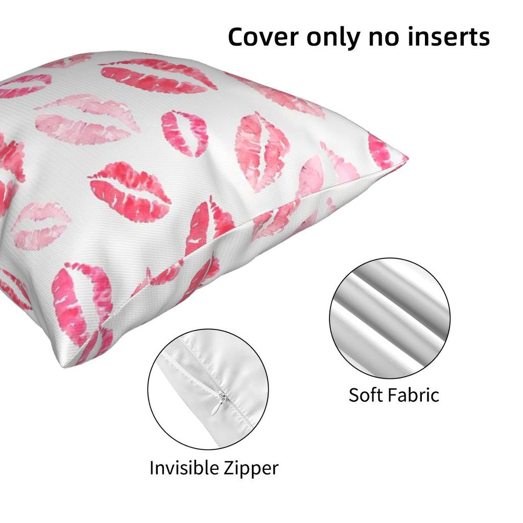 Cute Pink Boho Lip Print Pattern Square Pillowcase Cushion Cover Pillow Case Throw Pillow Cover for Home Sofa Living Room