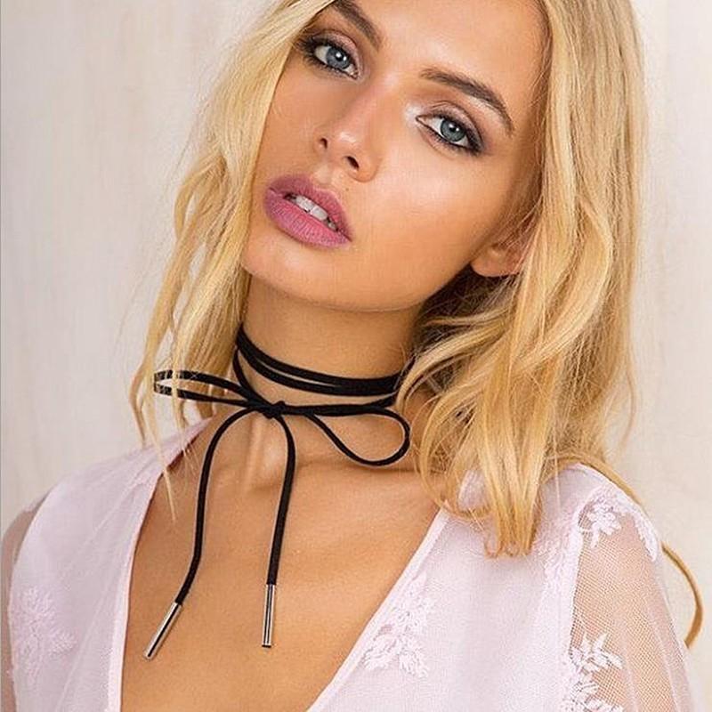 Pop Hollow Black Leather Velvet Choker Necklace Layer Jewelry Goth Necklace for Women Choker Collarbones Necklace