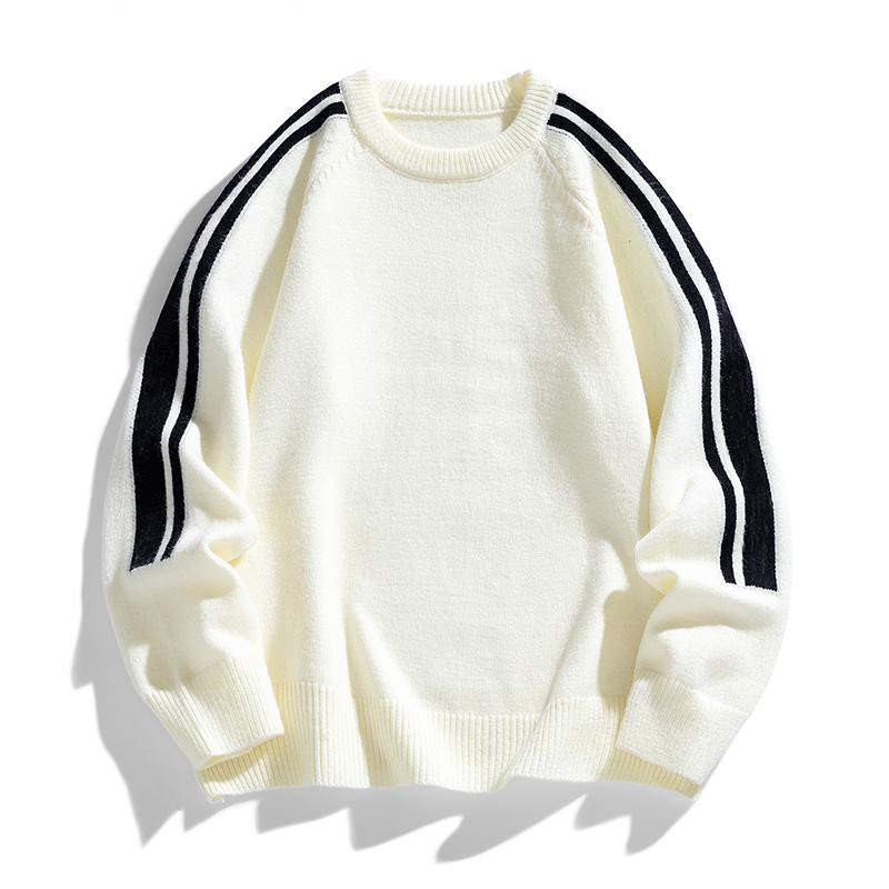 

Мужская одежда Круглый вырез Контрастный цветной пуловер Фонарь Длинный рукав Свитер с винтовой нитью Вязаный повседневный осенне-зимний топ M бежевый