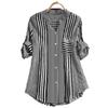 Women Fall Shirt Contrast Color Striped Print Long Sleeve Turn-down Collar Single-breasted Buttons