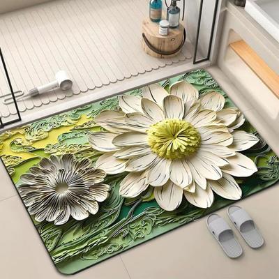 3D Blumen-Fußmatte Saugfähiger Kieselgur-Teppich Rutschfester Badezimmer-Eingangsteppich Schnelltrocknende Matte für Wohnzimmer Küche