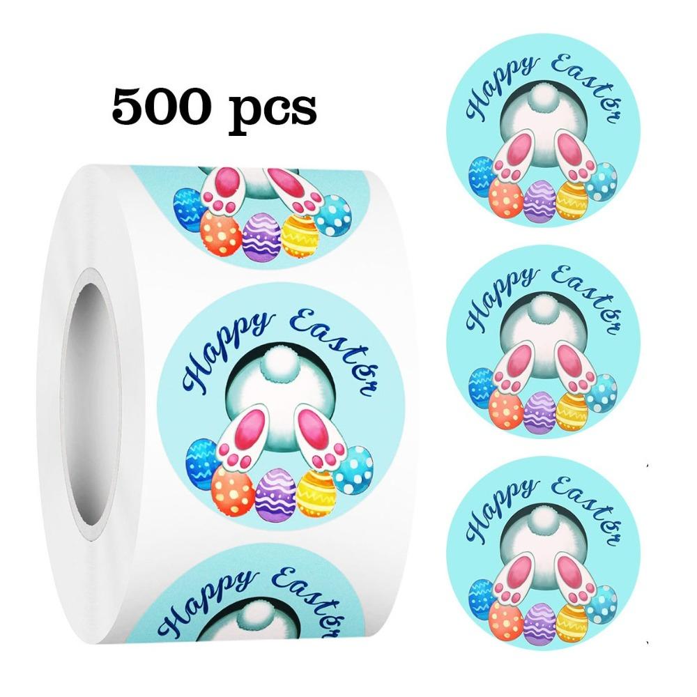 

Party Decoration Golden Paper Easter Stickers Round Shape Self Adhesive Bunny Stickers Cartoon Design Egg Stickers Gift
