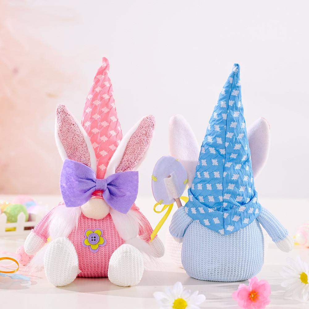 Creative Easter Bunny Plush Doll Adorable Cartoon Design With Bow For Festive Decor