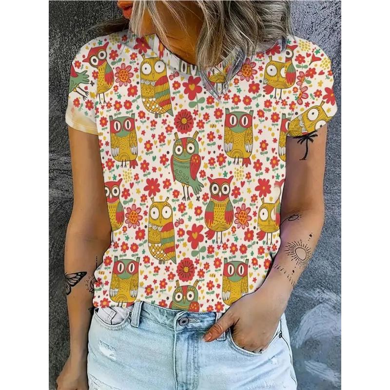 Fashion Women's Crew Neck Short Sleeve 3D Casual Color Printing Casual Short Sleeve Crew Neck T-Shirt