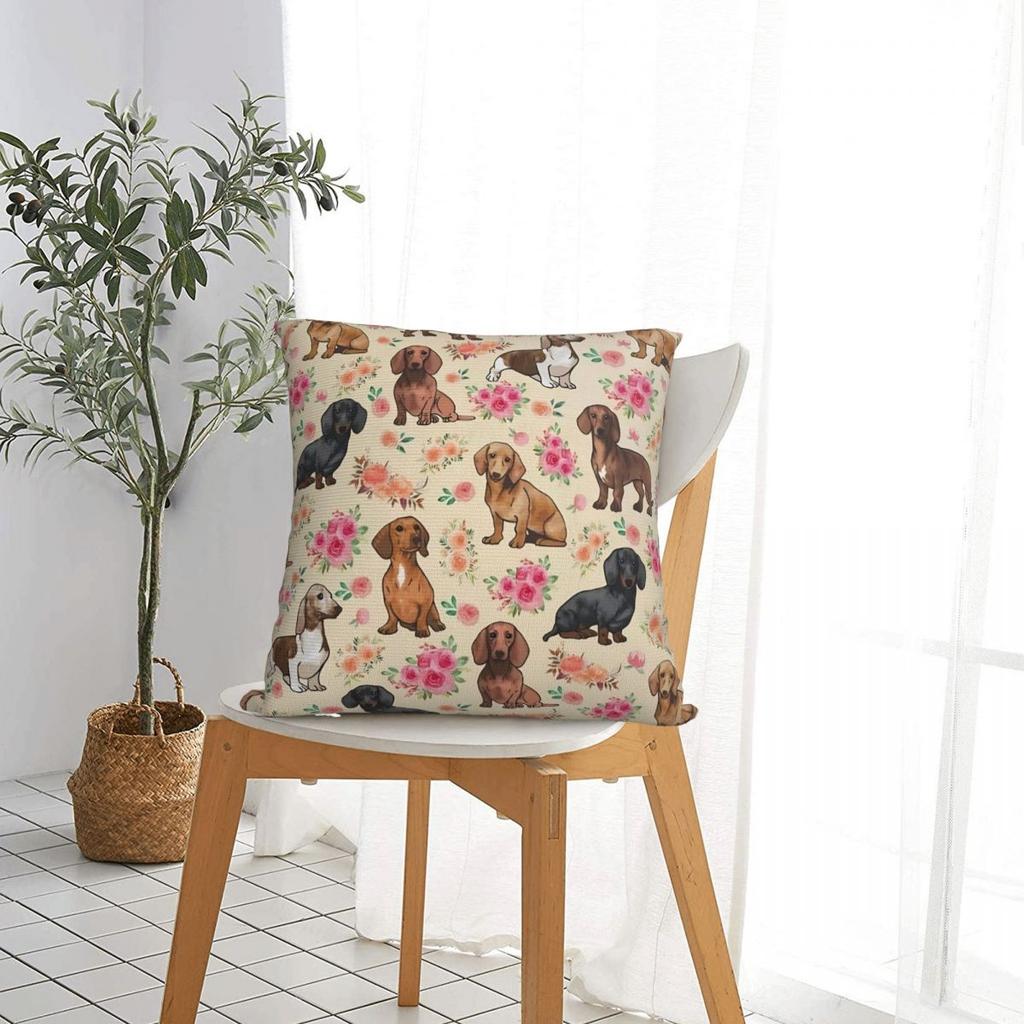 Dachshund Floral Square Pillow Covers Sofa Dogs Animal Cushion Cover Cute Decor Pillow Cover 4545