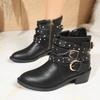 Fashion Retro Women Motorcycle Boots Rivet Zip Designer Ankle Boots Women Outdoor Street Style Female Shoes Large Size Western Boots